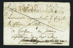 MP "P 24 P St Wit" (1809) sur lettre pour un marin de la frégate La Flore à Corfou avec MP "port payé armée d'Italie méridionale", ind 17+