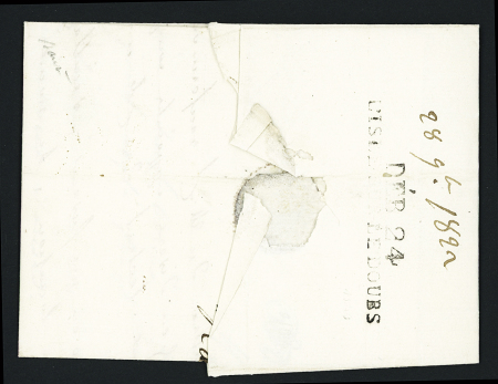 MP "Deb 24 L'Isle sur le Doubs" au verso d'une lettre de Besançon pour Héricourt (1822), ind 20