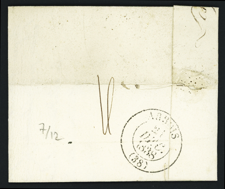 Lettre avec grand CAD T13 "St Hyppolyte-s-le Doubs (24)" (1838) + griffe noire encadrée "PP". TB