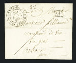 Lettre avec grand CAD T13 "St Hyppolyte-s-le Doubs (24)" (1838) + griffe noire encadrée "PP". TB