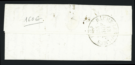 Lettre avec cursive "24 Pont de Roide" + T12 "Montbélliard (24)" (1836) + décime rural rouge + boire rurale de Dambelin - ind 16. TB