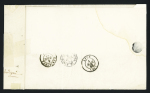N°1, 10c bistre-jaune, OBL PC 378 + T15 Besançon (1852) sur avis de décès pour Baumont (tarif du 1.1.1828). TB