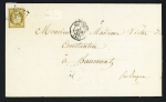 N°1, 10c bistre-jaune, OBL PC 378 + T15 Besançon (1852) sur avis de décès pour Baumont (tarif du 1.1.1828). TB