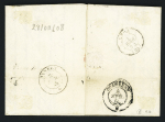 N°10, 25c bleu, OBL PC 378 + T15 Besançon (31 mars 1854) sur lettre pour Annecy avec mention manuscrite "timbre insuffisant" + griffe noire "Via Pt Beauvoisin" + taxe 5 tampon façon manuscrite. TB