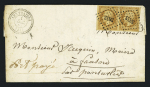 N°13 en paire OBL PC 3833 + T22 "Les Fraites (24)" (1854) sur lettre pour Frasne  avec mention manuscrite "port payé". TB
