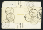 N°60 en bande de 3 verticale OBL PC du GC 353 + T17 Baume-les-Dames (1873) sur lettre recommandée du tribunal de première instance avec griffe rouge "retour à l'envoyeur 3226" de Roulans. TB