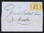 N°21 en paire OBL GC 1575 + CAD perlé T22 "Les Fraites" (1863) sur lettre pour Mouthe, ind 18