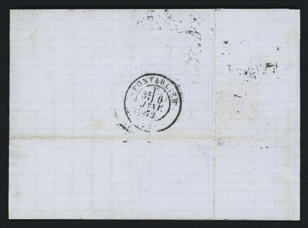 N°59 en paire OBL GC 1575 + T24 Malbuisson (1872) sur lettre pour Neufchatel (Suisse) ave petite griffe rouge encadrée "PD", ind 15. TB