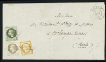 N°25 + 27 + 28 OBL GC 2549 + T17 "Morteau (24)" (1871) sur lettre locale de Morteau pour Orchamps-Vennes, AFF tricolore. TB