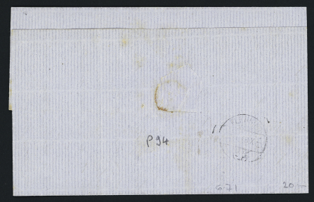 N°53, 5c vert en paire OBL GC 2964 + T17 Pontarlier (1873) sur lettre au tarif frontalier pour Fleurier (Suisse) insuffisamment affranchie à 10c au lieu de 20c avec taxe 2 tampon française et taxe suisse 20 au crayon 