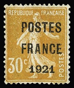 N°35 30c orange surcharge POSTE FRANCE 1921, bon centrage,