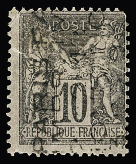 N°16 10c noir sur lilas, fente, coin arrondi, B/TB.