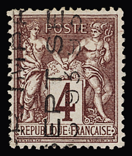 N°14a 4c lilas-brun, sans quantième, TTB. Signé Calves