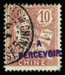 TAXE N°10a 5c vert, surcharge violette, obl. càd propre, TTB. Signé A.Brun et TAXE N°11a 10c rose, surcharge violette, obl. càd propre, TB