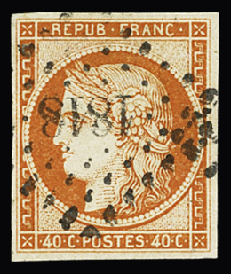 N°5b 40c orange foncé Cérès, obl. PC 1818 (Lyon,