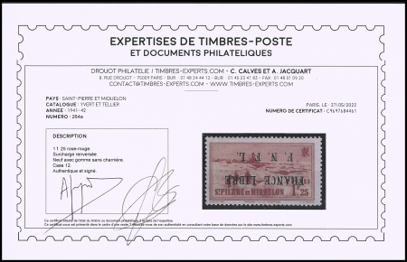 N°264a 1f25 rose-rouge, variété surcharge renversée,