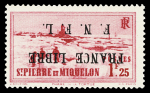 N°264a 1f25 rose-rouge, variété surcharge renversée,