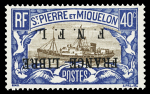 N°237b 40c bleu et brun, variété surcharge renversée,