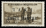 N°259a 65c brun, case 10, variété surcharge renversée