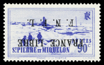 N°262a 90c outremer, case 12, variété surcharge