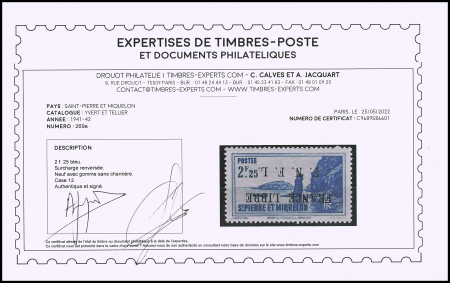 N°269a 2f25 bleu, case 12, variété surcharge renversée