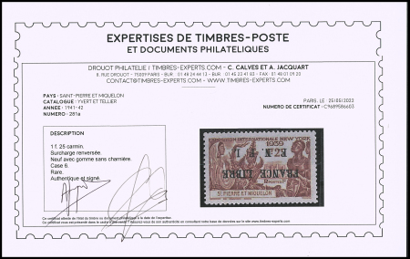 N°281a 1f25 carmin, case 6, variété surcharge renversée