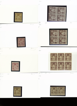 1876-1899 Emission Sage, très joli stock sur cartes, en