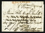 Lettre d'Ars pour Paris réexpédiée à Londres avec MP "16 St Martin de Ré" (1802), ind 17. TB