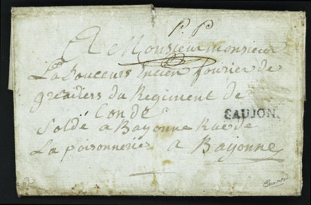 Saujon : MP "Saujon" (1784 - L N°1) + paraphe de confirmation - certificat Chevalier, ind 20. TB