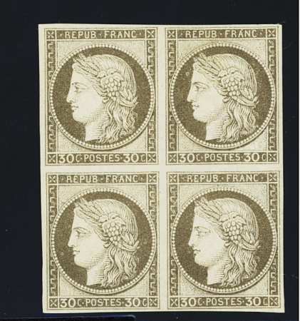 N°20 30c brun Cérès en bloc de 4, neuf *, TB