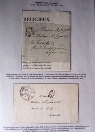 1828-1878, Collection sur la Taxation des imprimés sur +100 pages d'exposition, (la collection a été remaniée plusieurs fois et des pages changées), très bien expliquées, à