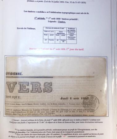 1828-1878, Collection sur la Taxation des imprimés sur +100 pages d'exposition, (la collection a été remaniée plusieurs fois et des pages changées), très bien expliquées, à