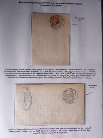 1828-1878, Collection sur la Taxation des imprimés sur +100 pages d'exposition, (la collection a été remaniée plusieurs fois et des pages changées), très bien expliquées, à