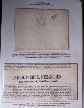 1828-1878, Collection sur la Taxation des imprimés sur +100 pages d'exposition, (la collection a été remaniée plusieurs fois et des pages changées), très bien expliquées, à