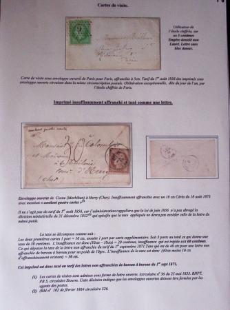 1828-1878, Collection sur la Taxation des imprimés sur +100 pages d'exposition, (la collection a été remaniée plusieurs fois et des pages changées), très bien expliquées, à
