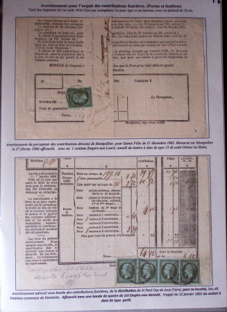 1828-1878, Collection sur la Taxation des imprimés sur +100 pages d'exposition, (la collection a été remaniée plusieurs fois et des pages changées), très bien expliquées, à