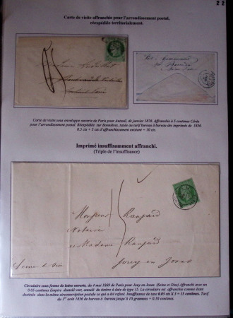 1828-1878, Collection sur la Taxation des imprimés sur +100 pages d'exposition, (la collection a été remaniée plusieurs fois et des pages changées), très bien expliquées, à