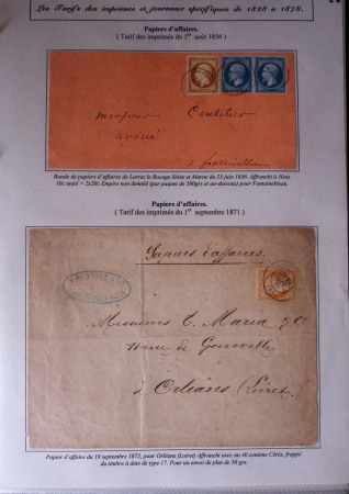 1828-1878, Collection sur la Taxation des imprimés sur +100 pages d'exposition, (la collection a été remaniée plusieurs fois et des pages changées), très bien expliquées, à