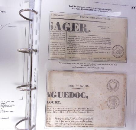 1828-1878, Collection sur la Taxation des imprimés sur +100 pages d'exposition, (la collection a été remaniée plusieurs fois et des pages changées), très bien expliquées, à
