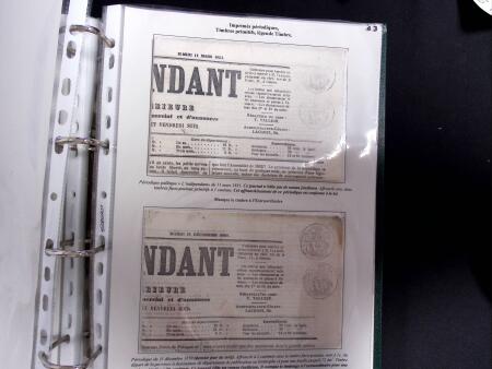 1828-1878, Collection sur la Taxation des imprimés sur +100 pages d'exposition, (la collection a été remaniée plusieurs fois et des pages changées), très bien expliquées, à
