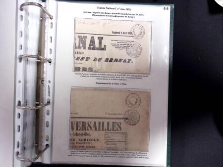 1828-1878, Collection sur la Taxation des imprimés sur +100 pages d'exposition, (la collection a été remaniée plusieurs fois et des pages changées), très bien expliquées, à