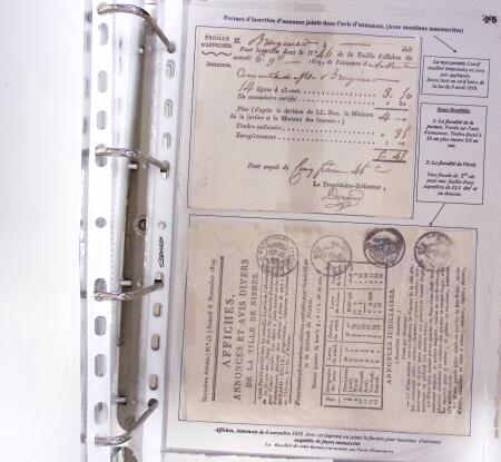 1828-1878, Collection sur la Taxation des imprimés sur +100 pages d'exposition, (la collection a été remaniée plusieurs fois et des pages changées), très bien expliquées, à