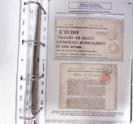 1828-1878, Collection sur la Taxation des imprimés sur +100 pages d'exposition, (la collection a été remaniée plusieurs fois et des pages changées), très bien expliquées, à