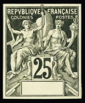 Lot de 4 essais type Groupe : 1c noir, 10c bleu, 25c noir grand format, épreuve sans valeur avec impression de la matrice, tous ND et sans légende, TB, RR 