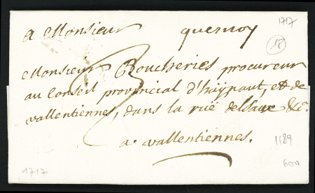 Le Quesnoy : marque manuscrite "Quesnoy" (1717 - L n°1A), ind 20. TB