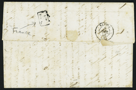 N°13 + 16 OBL rouleau de gros points + CAD "2e Paris 15" (1855) sur lettre pour Saint Denis de la Réunion avec au verso transit Nantes et marque d'arrivée. TB