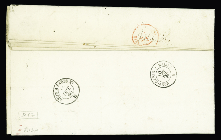 Lettre non affranchie avec CAD T15 "Seyssel (1)" (1860) adressée à "Sa Majesté Napoléon III Empereur des Français-Paris" avec griffe partiellement manuscrite "chargé d'office". TB