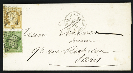 N°36 + 20 OBL étoile 7 + CAD "Paris R. des Vlles HAUDRtes (8 sept 71)" sur lettre de Paris pour Paris. TB