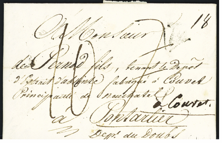 Lettre de Paris pour Pontarlier réexpédiée à Couvet