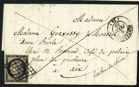 N°3 OBL grille + T15 Pontarlier (1849) sur lettre, ind 13. TB